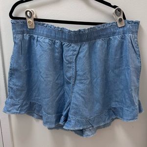 NWT blue denim ruffle hem elastic waist shorts from Aerie size XXL